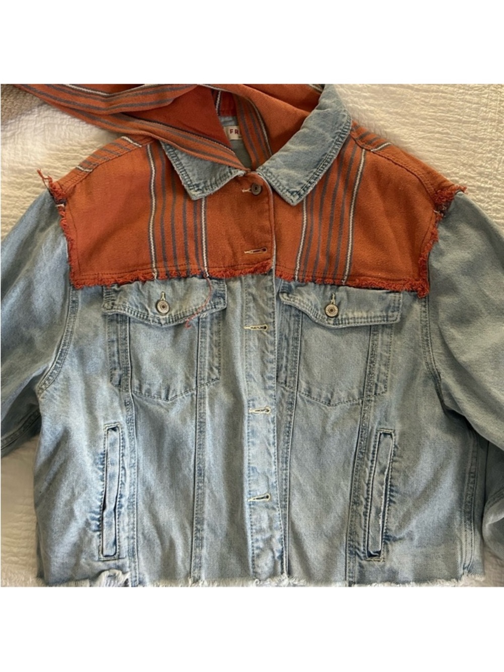 Free People Baja Hooded Denim Jacket Size Medium; Like New - Picture 6 of 9